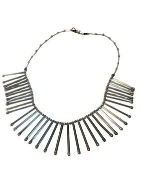 Vintage Fringe Necklace Silver-Tone Metal Tribal Boho Handmade Bib Statement